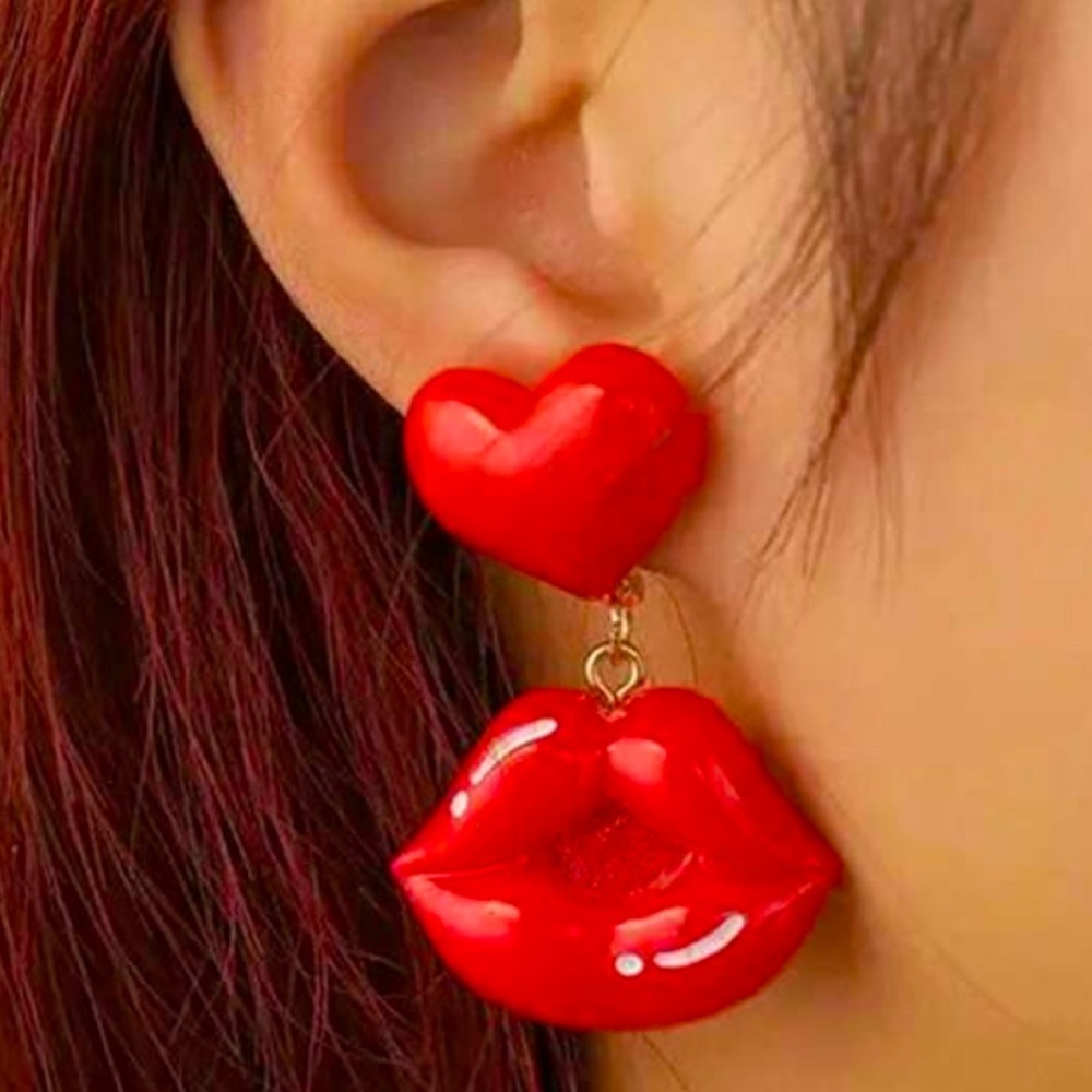 Red Lips Acrylic Dangle Earrings